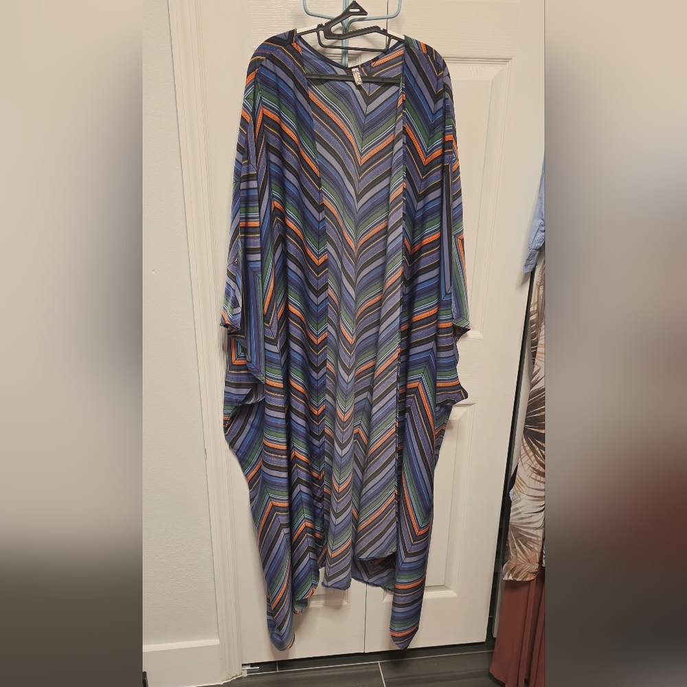 Free People Cover Up Colorful Striped Kaftan